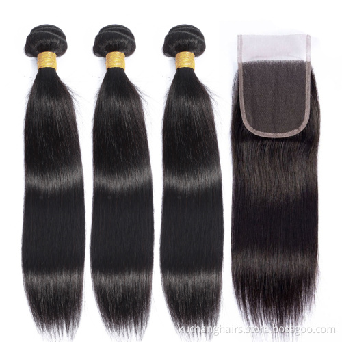 remy hair extension Human Hair weft Extension Cuticle Aligned Raw Brazilian Virgin Straight hair Bundles with Frontal Closure